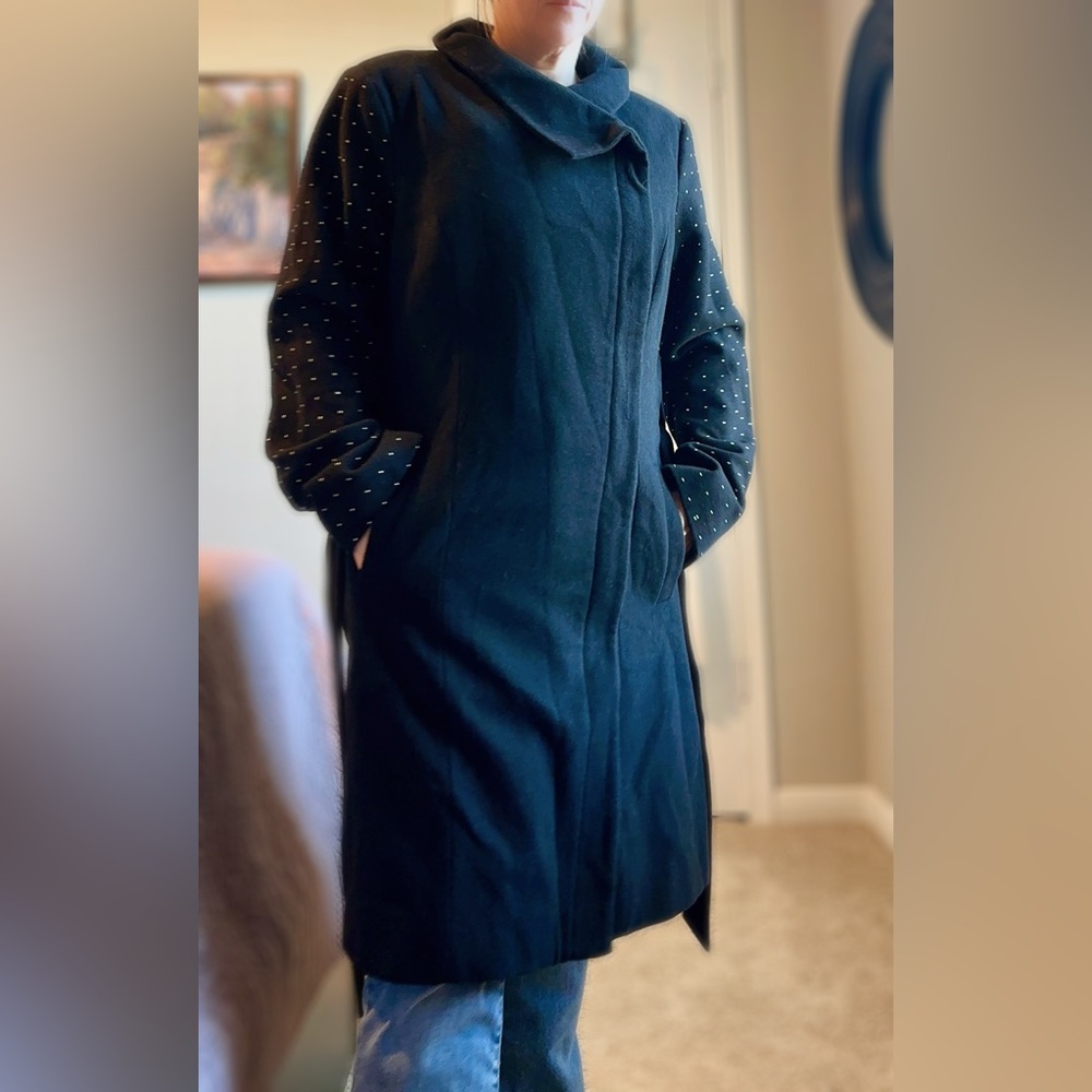Vince Camuto long warm coat with silver metal studded sleeves in XL - Black - Picture 3 of 16